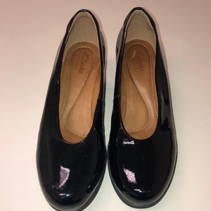 Shiny black Clark’s high heels. Size 6.5